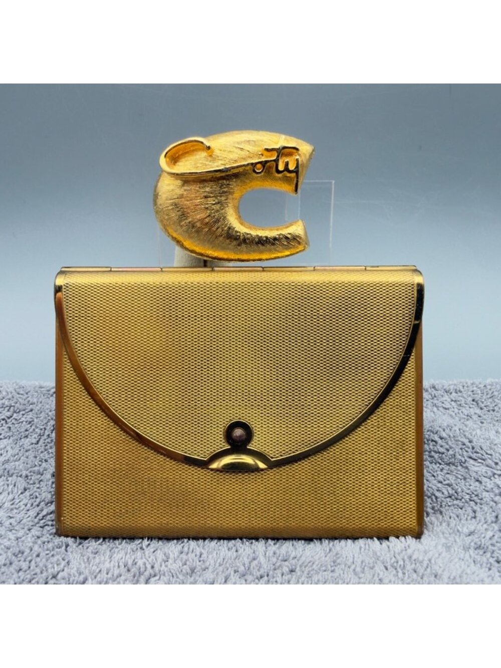 Vintage Coty Makeup Compact Gold Tone Brooch Combo Set of 2